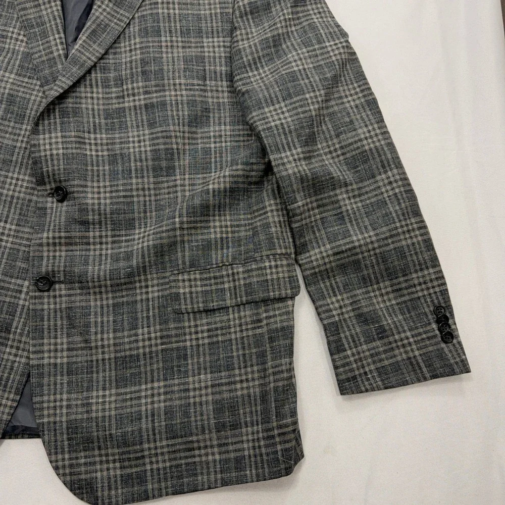 Jos. A. Bank Sport Coat Reserve E. Thomas Silk Wool Linen Plaid Grey Mens 50R